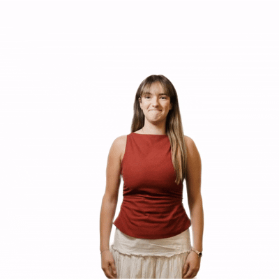Moving image of a person with shoulder length brown hair moving their arms up and to the right
